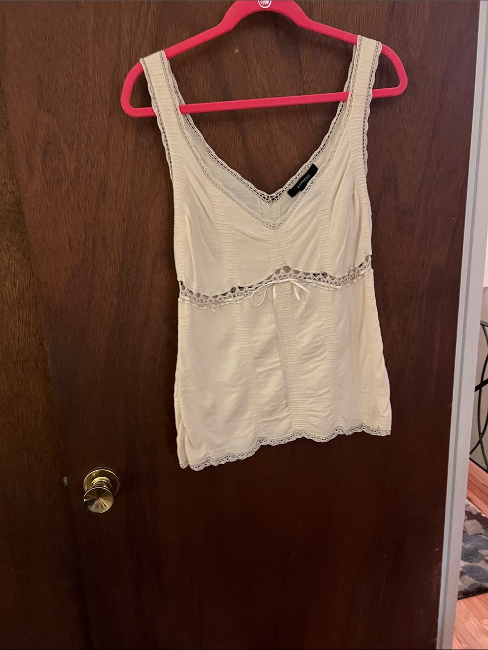 Lace-Trim Cream Tank Top by Express
